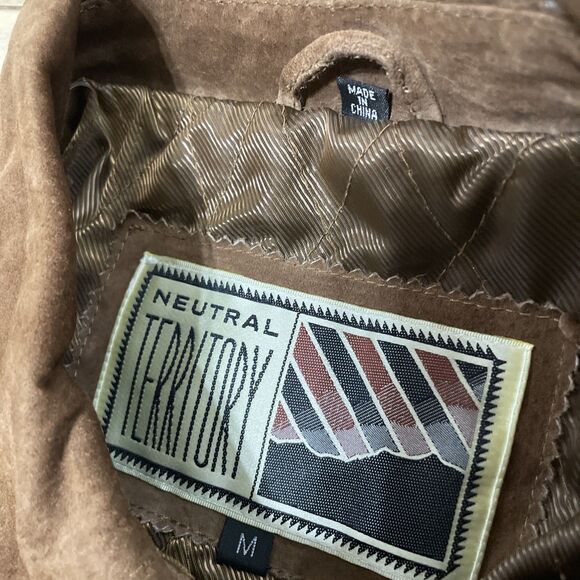 NEUTRAL TERRITORY Parka Leather Jacket Men M Brown Western Cowboy Button Coat 46 - Picture 8 of 16